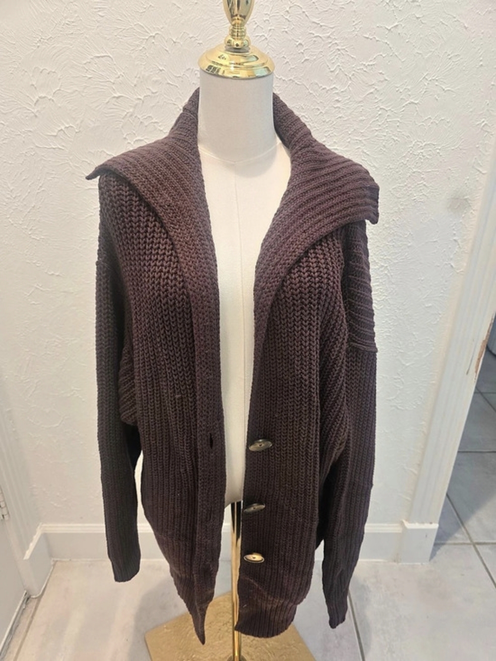Free People Oversized Chunky Knit Cardigan Sweater Brown Size S